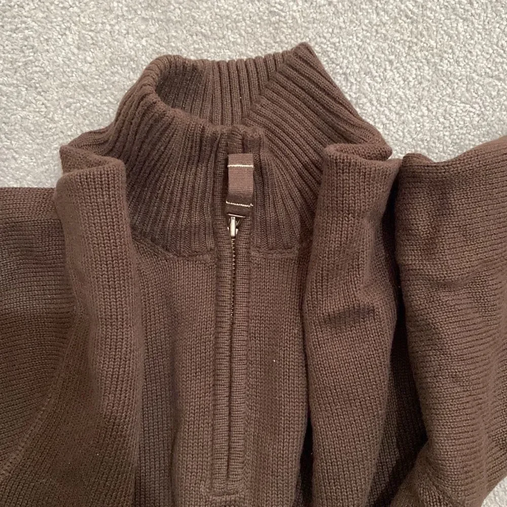 Eddie Bauer size M 100% cotton brown long sleeve sweater heavy quarter zip - Picture 5 of 6